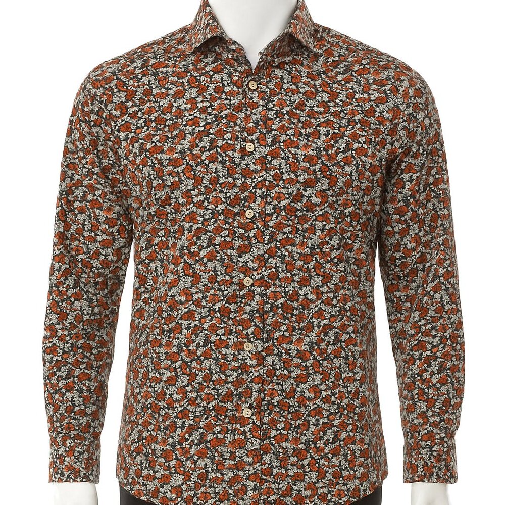 Denim & Flower Ricky Singh Men M Long Sleeve Button Up Floral Shirt 100% Cotton